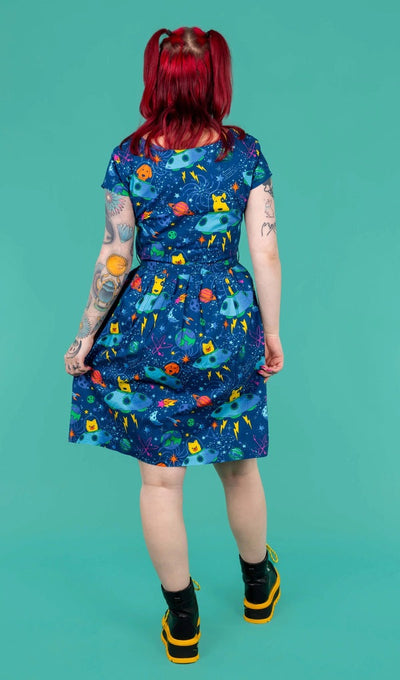 Dogs in Space Tea Dress Blå