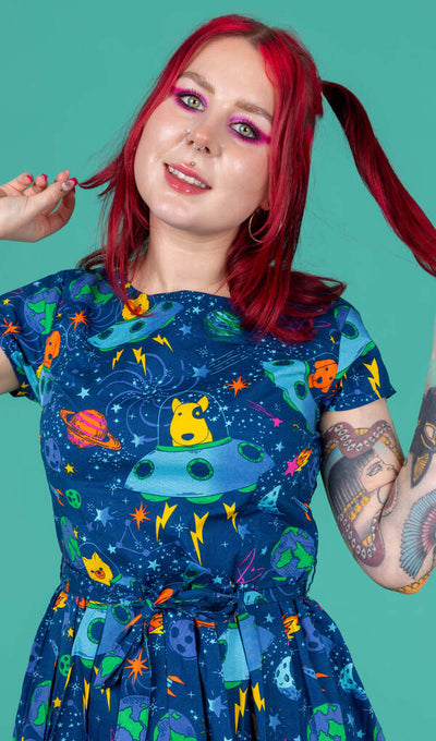 Dogs in Space Tea Dress Blå