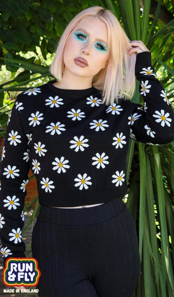 Cropped Pullover Daisy Sort m/marguerit
