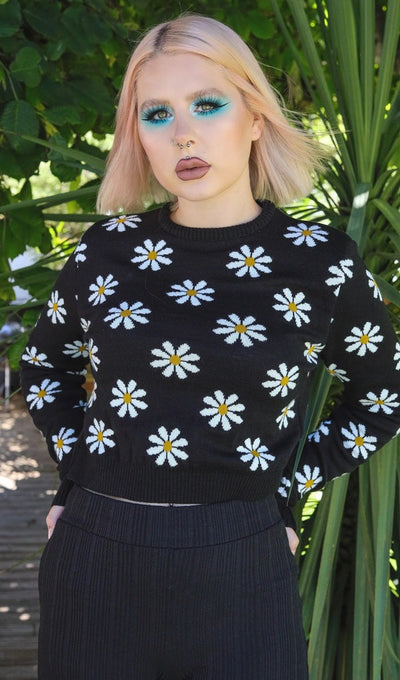 Cropped Pullover Daisy Sort m/marguerit