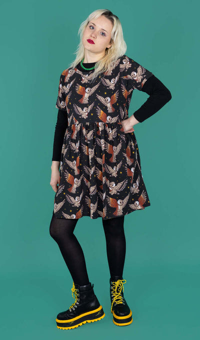 Oversized Jerseykjole What a Hoot Owl Sort/Brun