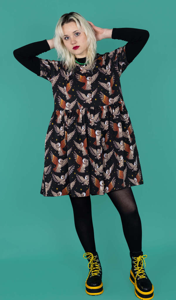 Oversized Jerseykjole What a Hoot Owl Sort/Brun