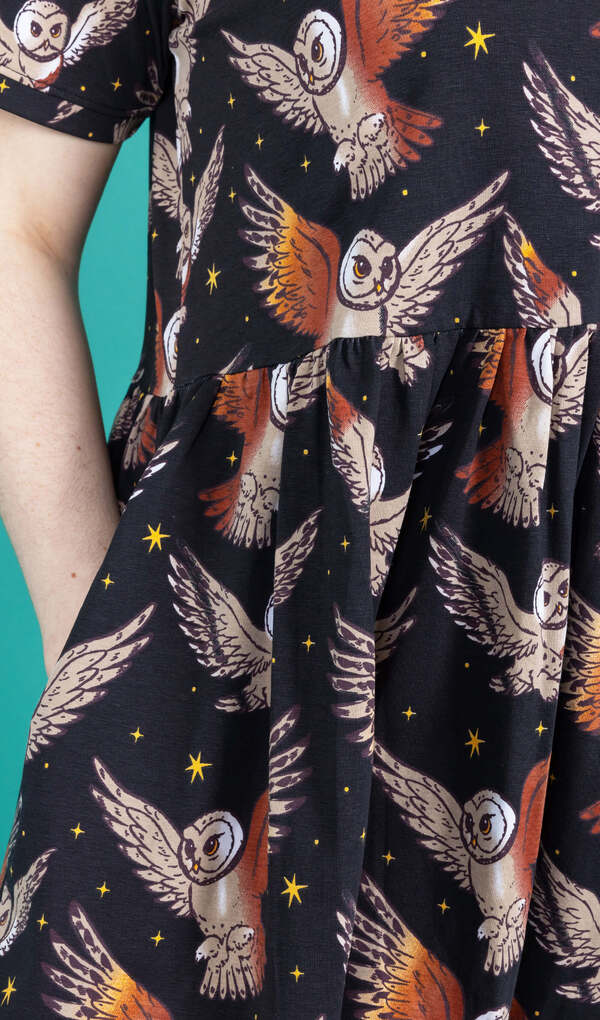 Oversized Jerseykjole What a Hoot Owl Sort/Brun