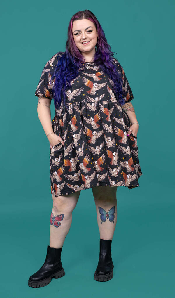 Oversized Jerseykjole What a Hoot Owl Sort/Brun