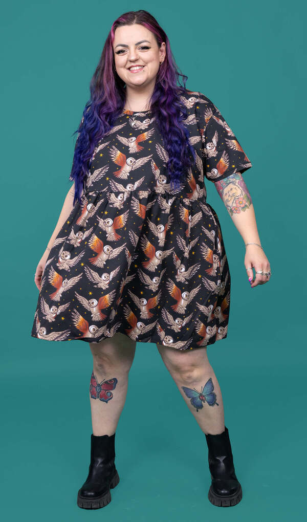 Oversized Jerseykjole What a Hoot Owl Sort/Brun