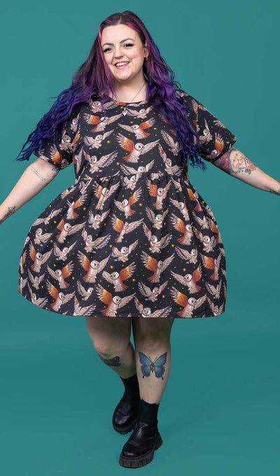 Oversized Jerseykjole What a Hoot Owl Sort/Brun