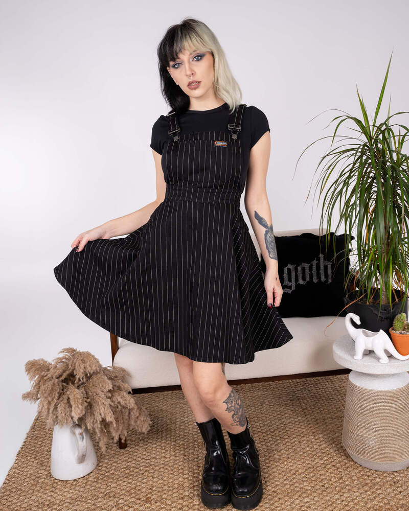 Flared Pinafore Dress Nålestribet Sort/Hvid