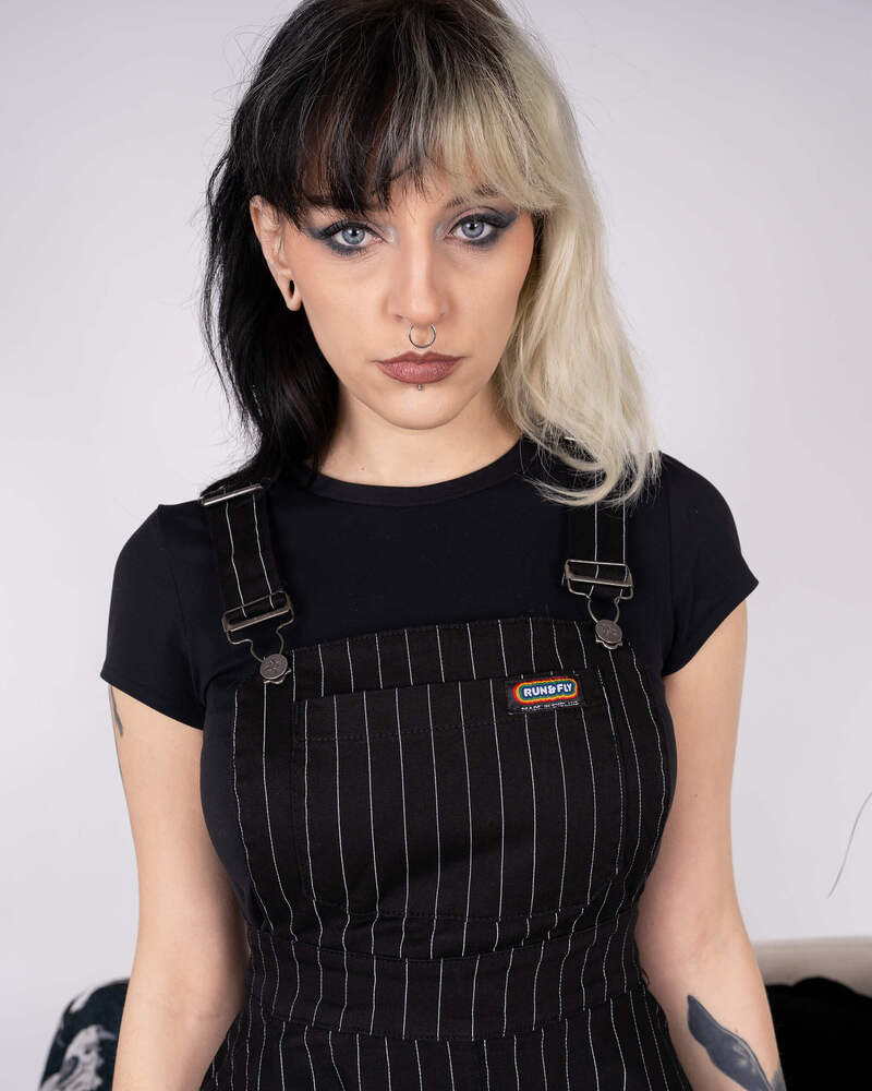 Flared Pinafore Dress Nålestribet Sort/Hvid