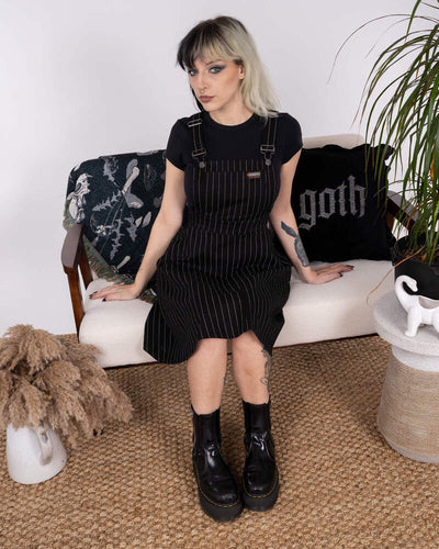 Flared Pinafore Dress Nålestribet Sort/Hvid