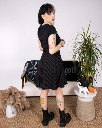 Flared Pinafore Dress Nålestribet Sort/Hvid
