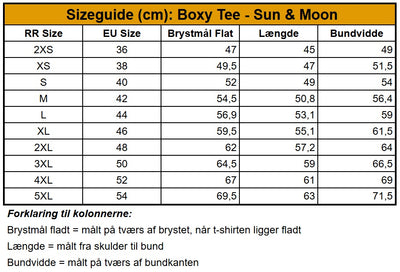Måleskema til boxy tee sun and moon