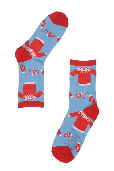 Sock Talk Festive Sweater & Mittens bambusstrømper – fladlagt billede