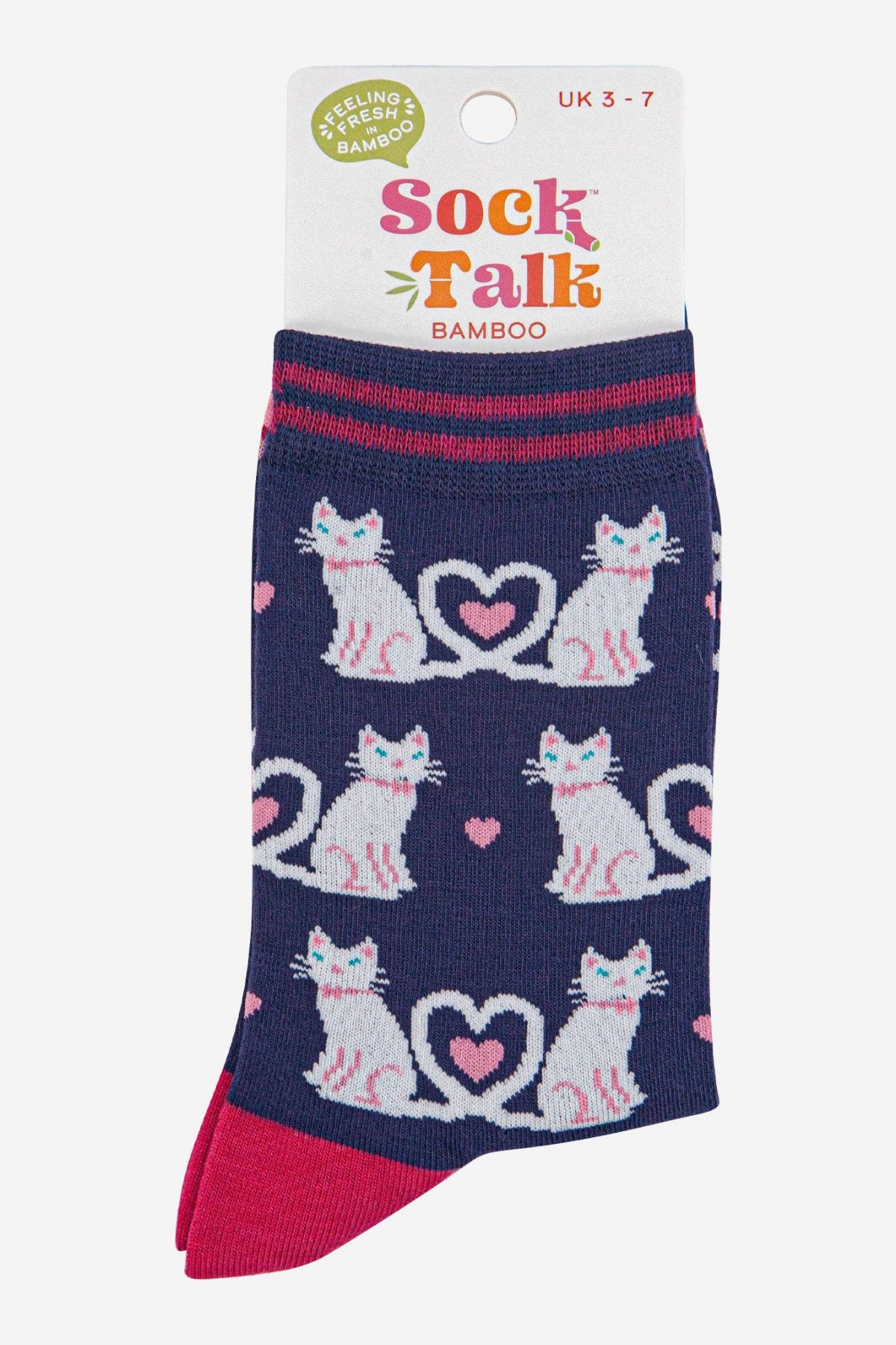 Sock Talk Love Cats strømper foldet med emballage