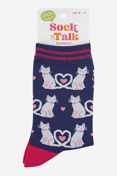 Sock Talk Love Cats strømper foldet med emballage