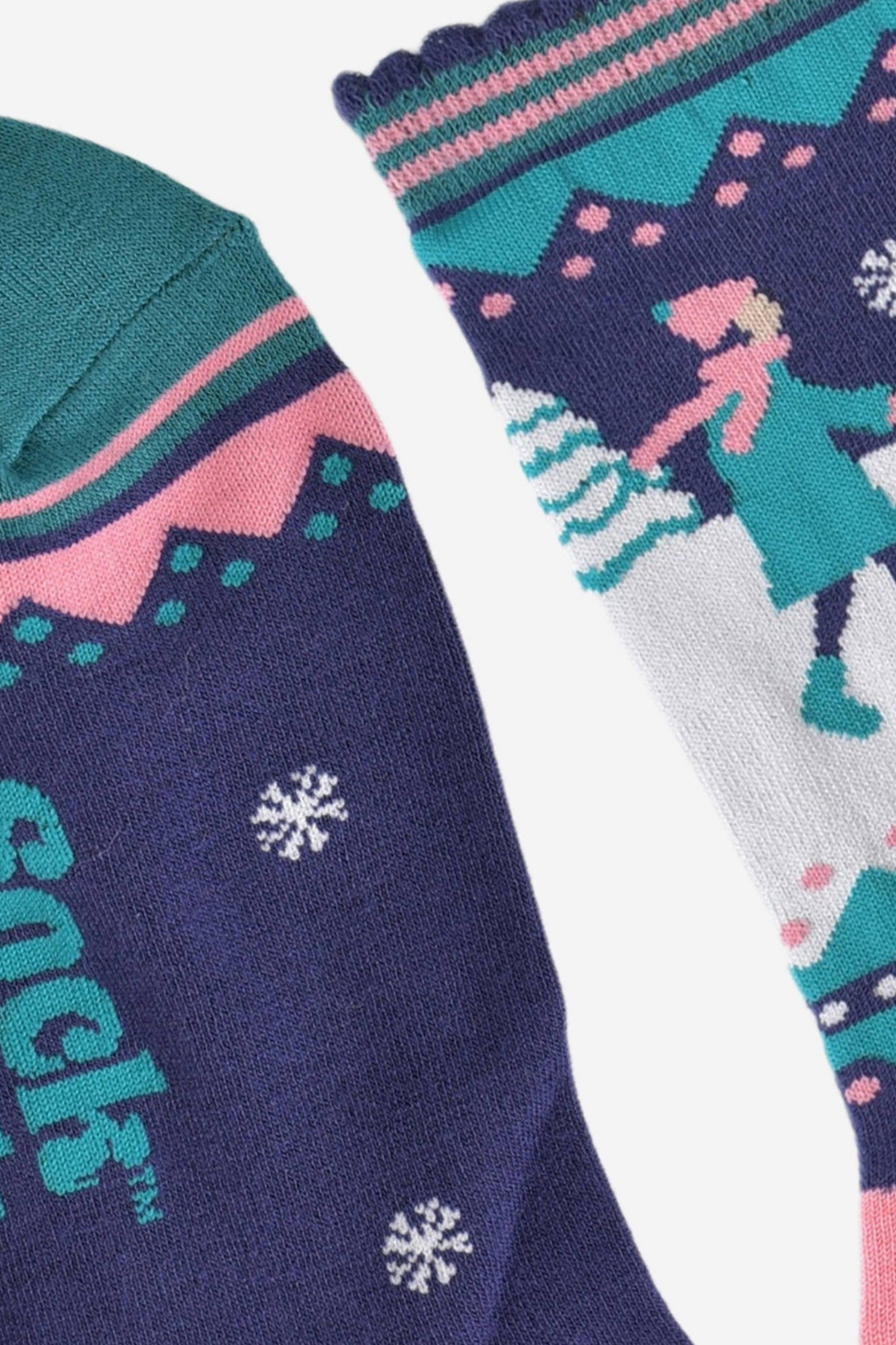 Detalje af scallop-kant og vinterdesign i bambusstrømper fra Sock Talk