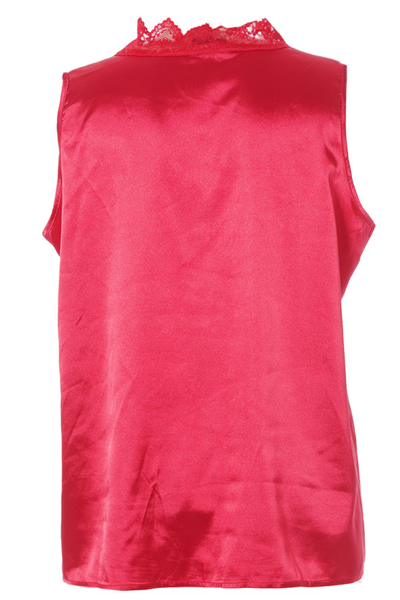 Ingrid top i rød fra STUDIO set bagfra – glat satinfinish uden ærmer.