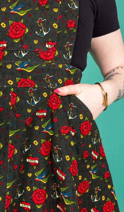 Flared Pinafore Dress Retro Old School Tattoo