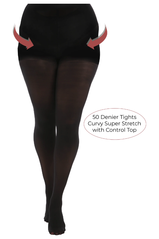 50 Denier Strømpebukser - Curvy Control Top - Sort